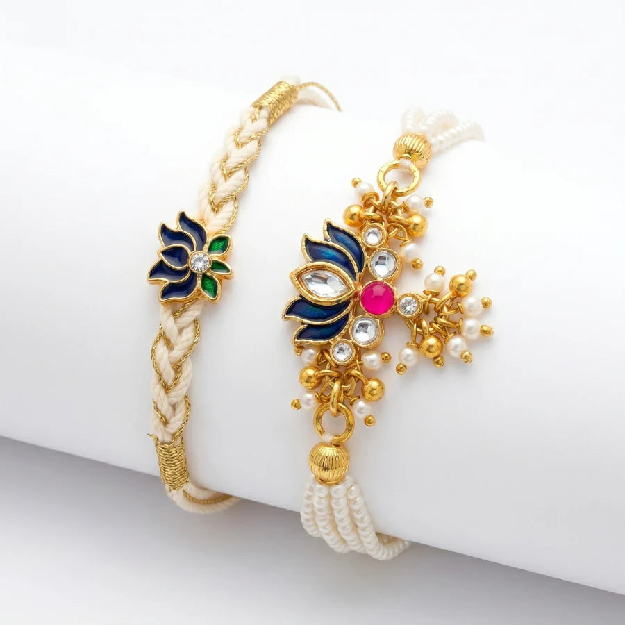Midnight Lotus Designer & Lotus Pearl Designer Lumba Rakhi Set of 2 (Copy)