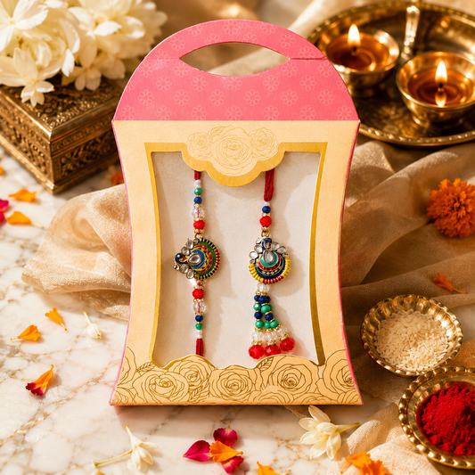 Colorful Peacock Designer Rakhi & Lumba Bracelet Combo for Raksha Bandhan