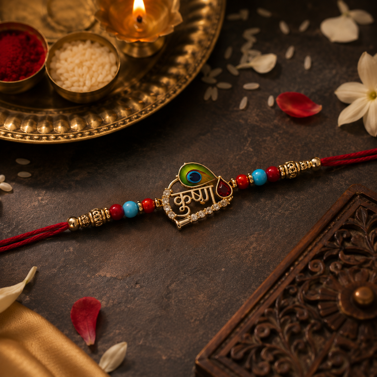 Premium Designer Peacock Rakhi with Roli Chawal