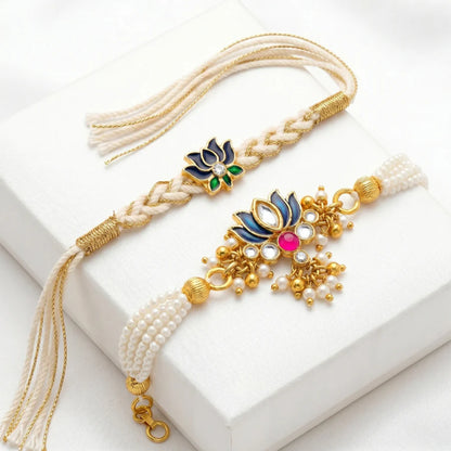 Midnight Lotus Designer & Lotus Pearl Designer Lumba Rakhi Set of 2 (Copy)