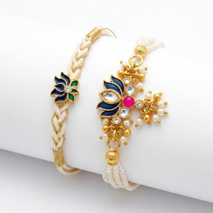 Midnight Lotus Designer & Lotus Pearl Designer Lumba Rakhi Set of 2 (Copy)
