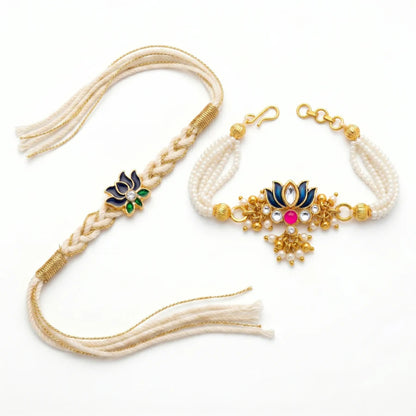 Midnight Lotus Designer & Lotus Pearl Designer Lumba Rakhi Set of 2 (Copy)