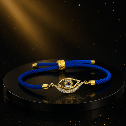 Blue Evil Eye Designer Rakhi with Gold Tone Crystal Charm
