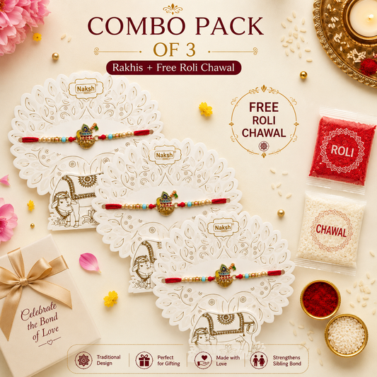 Combo Pack of 3 Traditional Kalash Rakhi with Free Roli Chawal