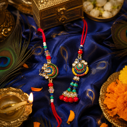 Colorful Peacock Designer Rakhi & Lumba Bracelet Combo for Raksha Bandhan