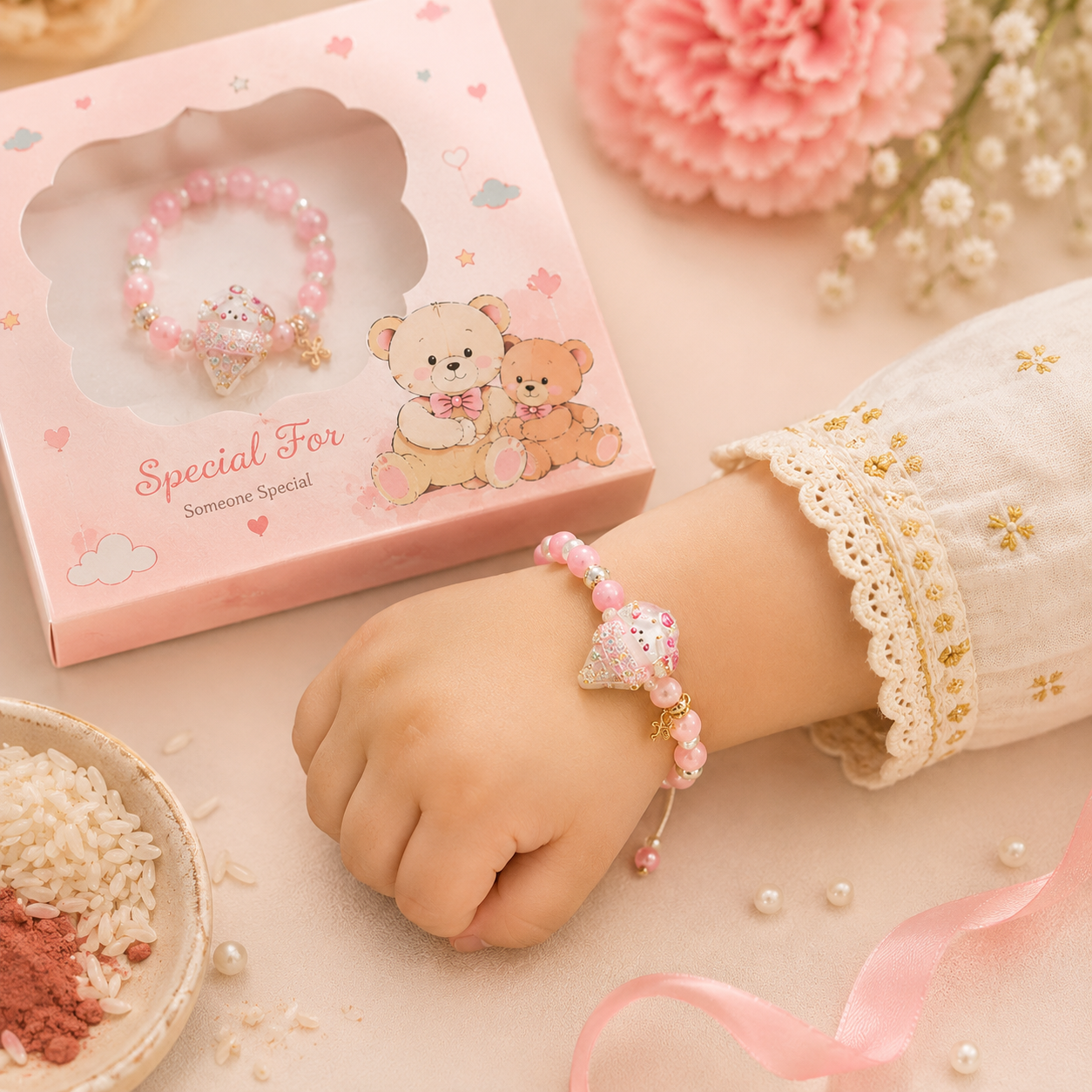 Kids Ice Cream Charm Rakhi for Brother | Cute Beaded Rakhi with Roli Chawal