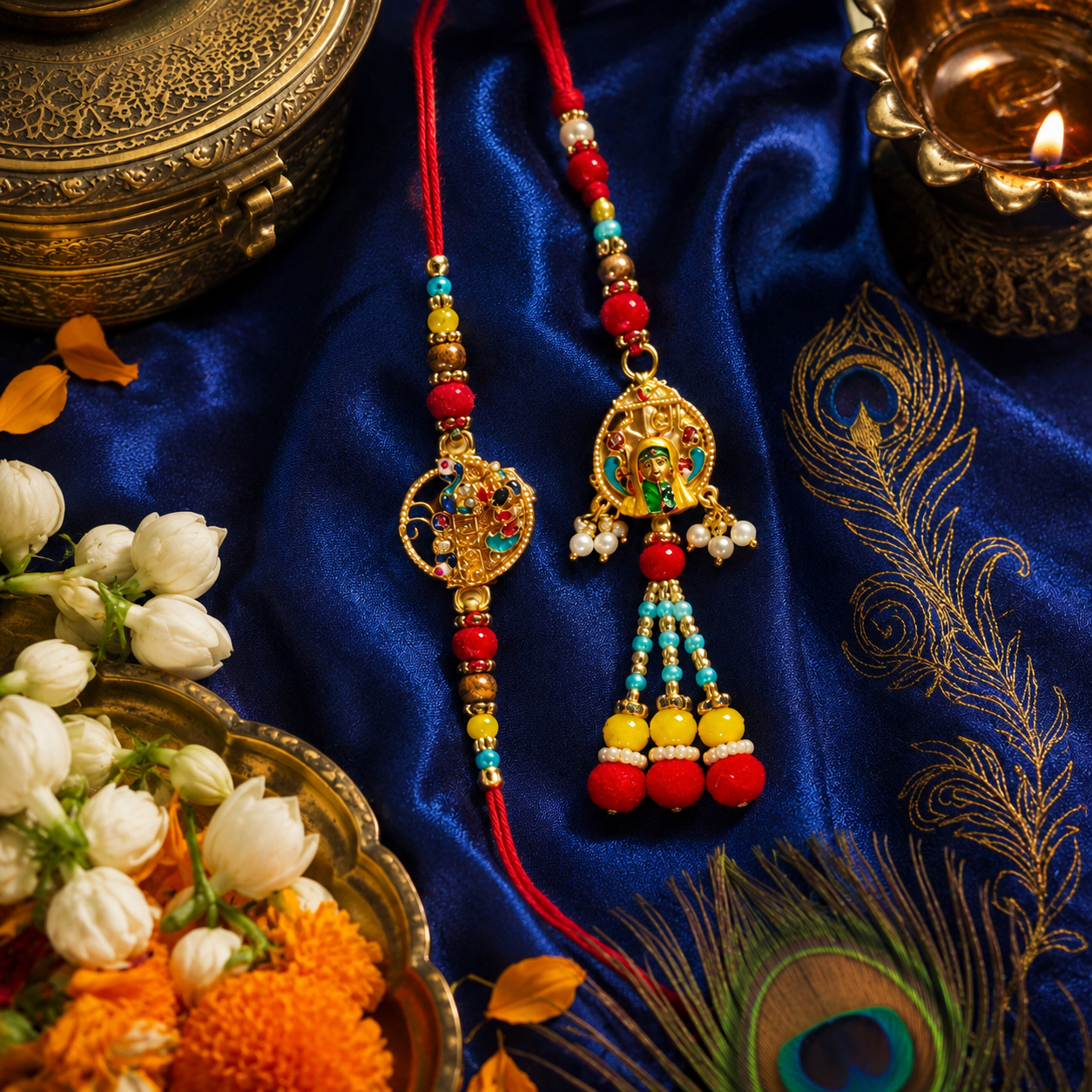 Colorful Designer Rakhi & Lumba Bracelet Combo for Raksha Bandhan