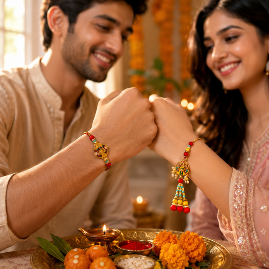 Colorful Designer Rakhi & Lumba Bracelet Combo for Raksha Bandhan