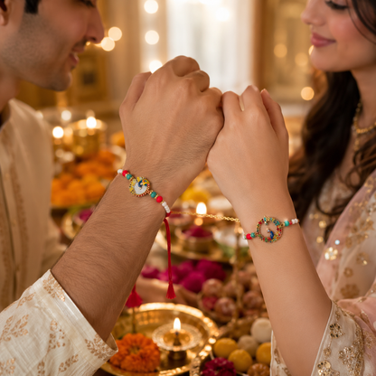 Designer Peacock Rakhi & Matching Bracelet Combo for Raksha Bandhan