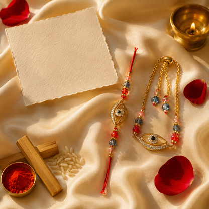 Evil Eye Rakhi & Bracelet Gift Combo with Decorative Gift Box