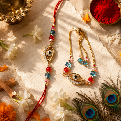 Evil Eye Rakhi & Bracelet Gift Combo with Decorative Gift Box