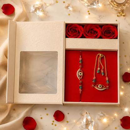 Evil Eye Rakhi & Bracelet Gift Combo with Decorative Gift Box