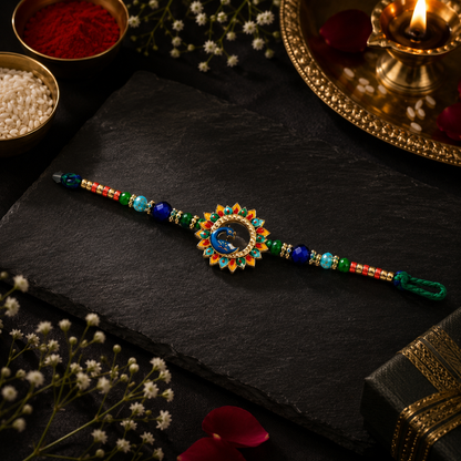 Peacock Designer Rakhi for Brother | Handmade Premium  Rakhi with Roli & Chawal