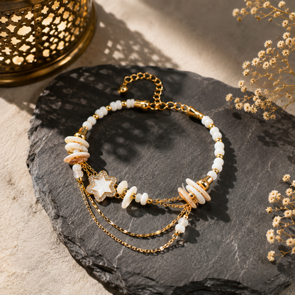 Luxury Gold-Tone White Beaded Charm Bracelet for Women