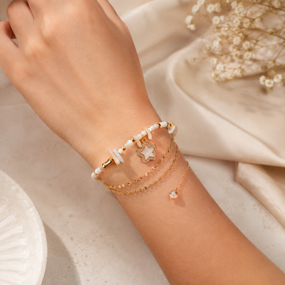 Luxury Gold-Tone White Beaded Charm Bracelet for Women