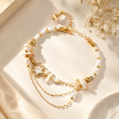 Luxury Gold-Tone White Beaded Charm Bracelet for Women