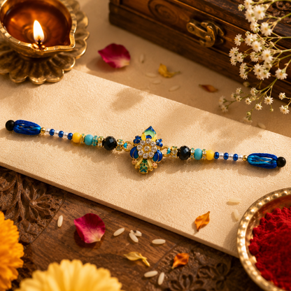 Peacock Designer Rakhi for Brother | Premium Blue Stone Rakhi