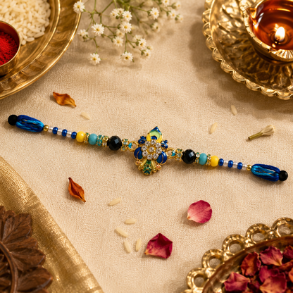 Peacock Designer Rakhi for Brother | Premium Blue Stone Rakhi