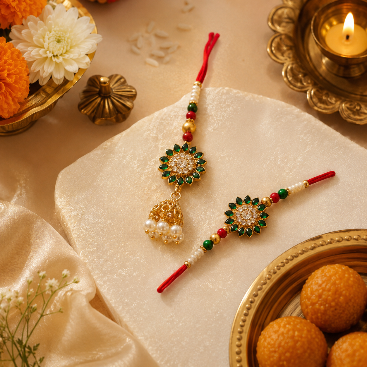 Premium AD Bhai Bhabhi Rakhi Combo with Lumba