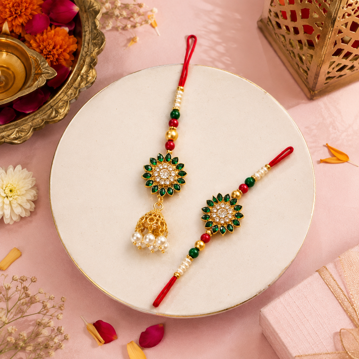 Premium AD Bhai Bhabhi Rakhi Combo with Lumba