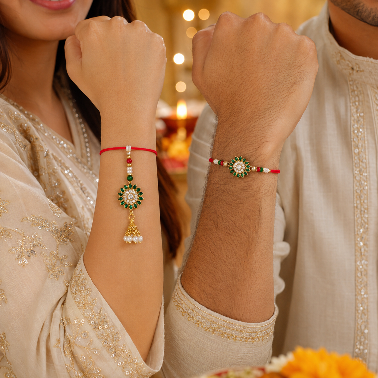 Premium AD Bhai Bhabhi Rakhi Combo with Lumba
