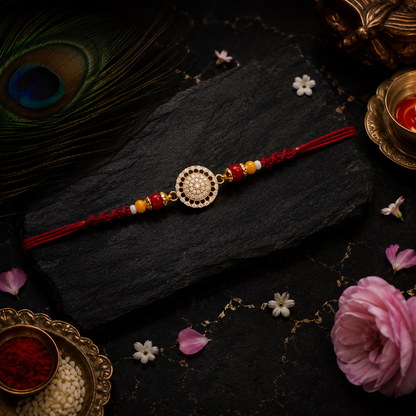 Premium AD Stone Rakhi with Roli Chawal Gift Box