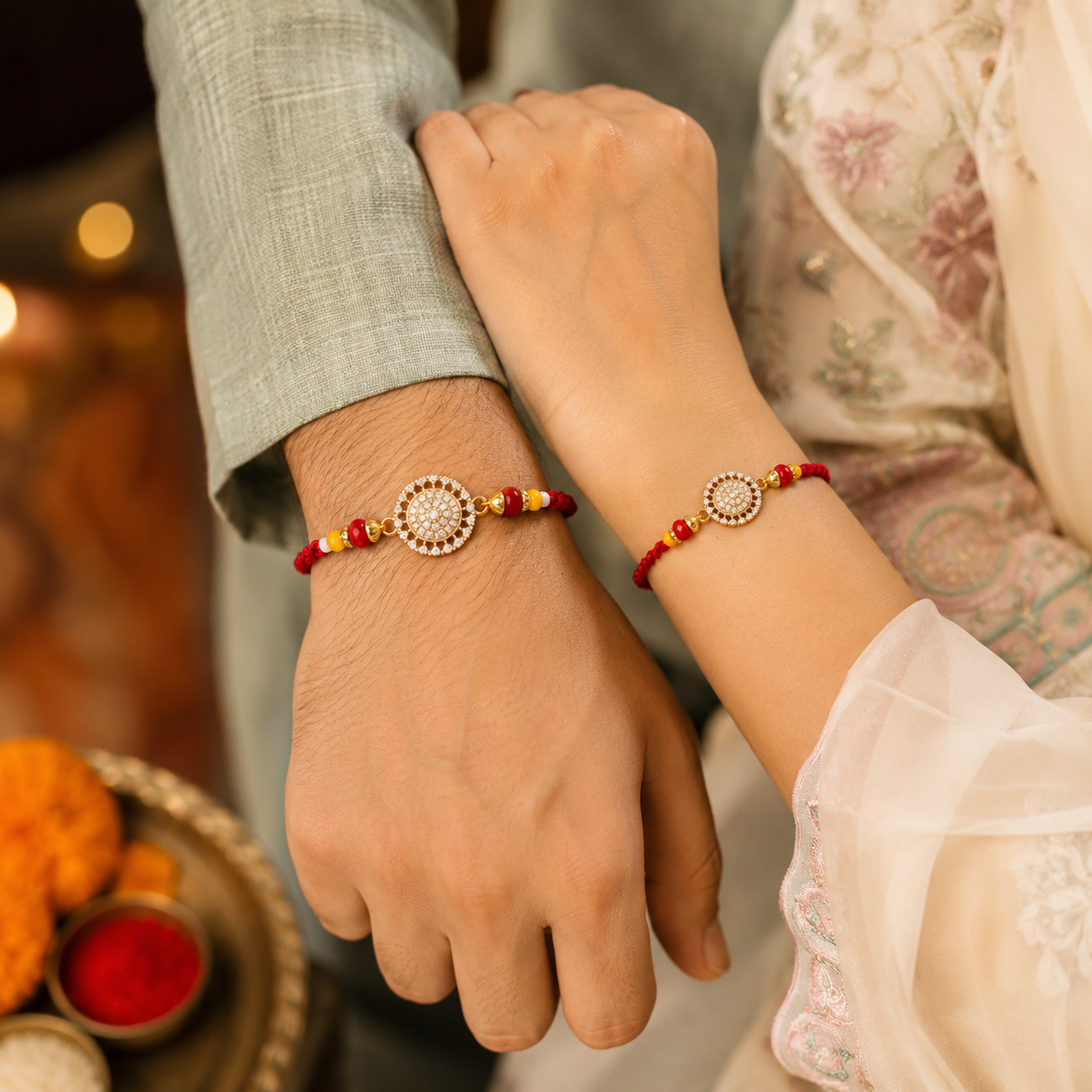 Premium AD Stone Rakhi with Roli Chawal Gift Box