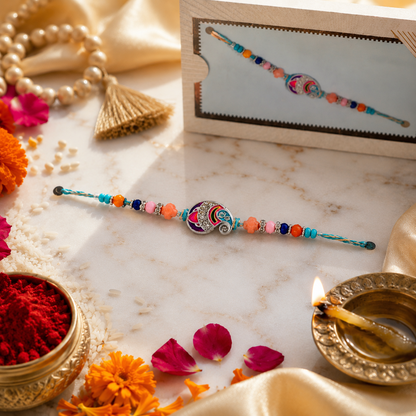 Colorful Enamel Beaded Designer Rakhi with Multicolor Thread