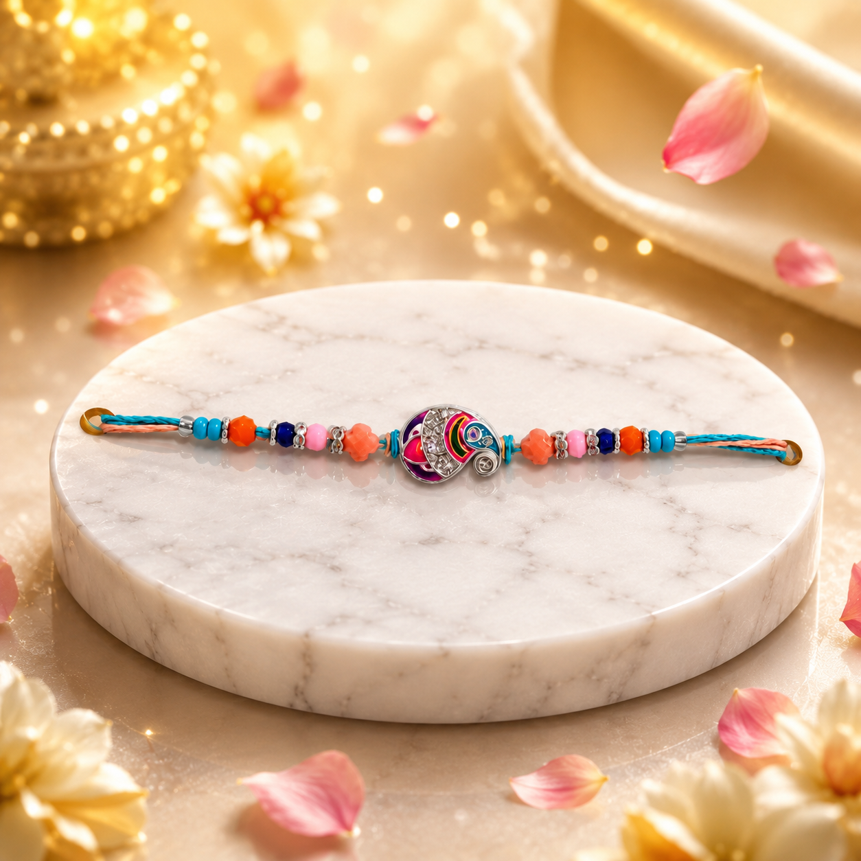Colorful Enamel Beaded Designer Rakhi with Multicolor Thread