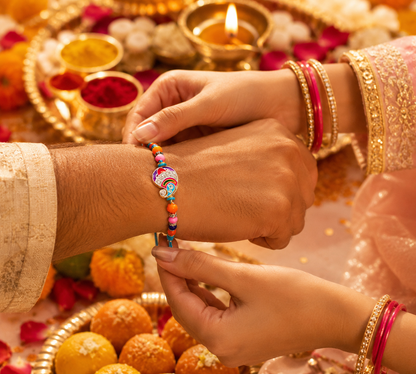 Colorful Enamel Beaded Designer Rakhi with Multicolor Thread