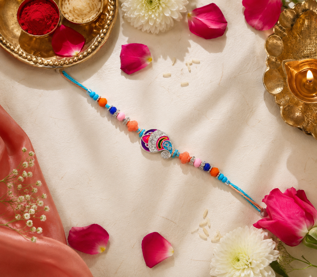 Colorful Enamel Beaded Designer Rakhi with Multicolor Thread