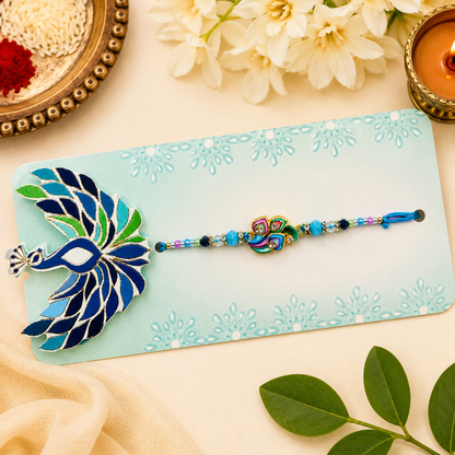 Premium Designer Peacock Rakhi with Roli & Chawal
