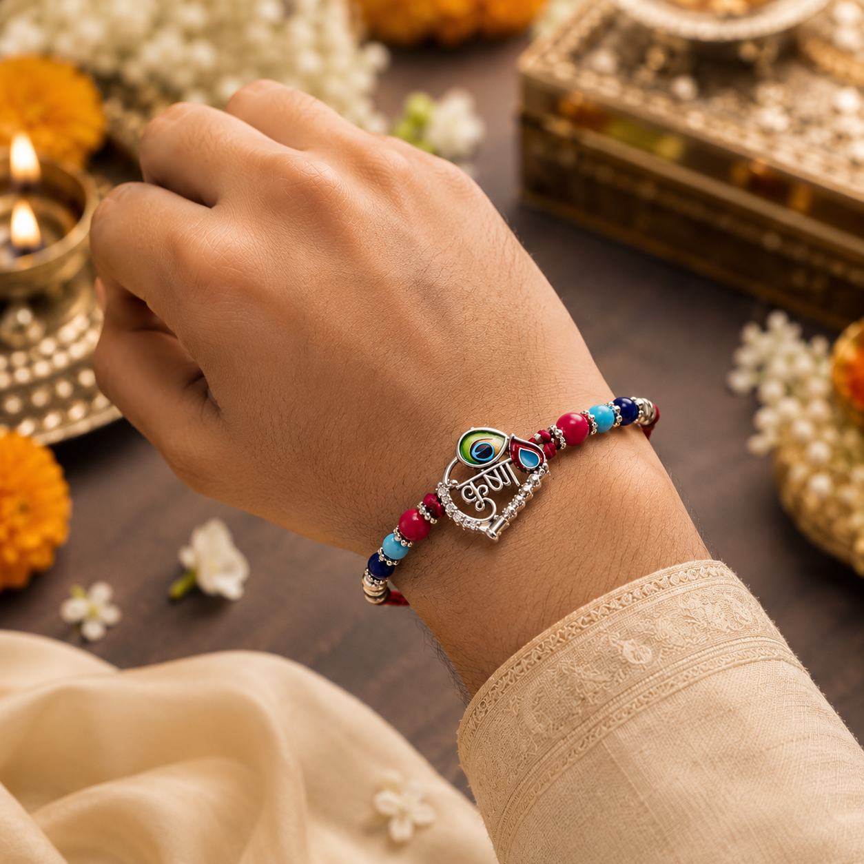 Premium Designer Peacock Rakhi with Roli Chawal
