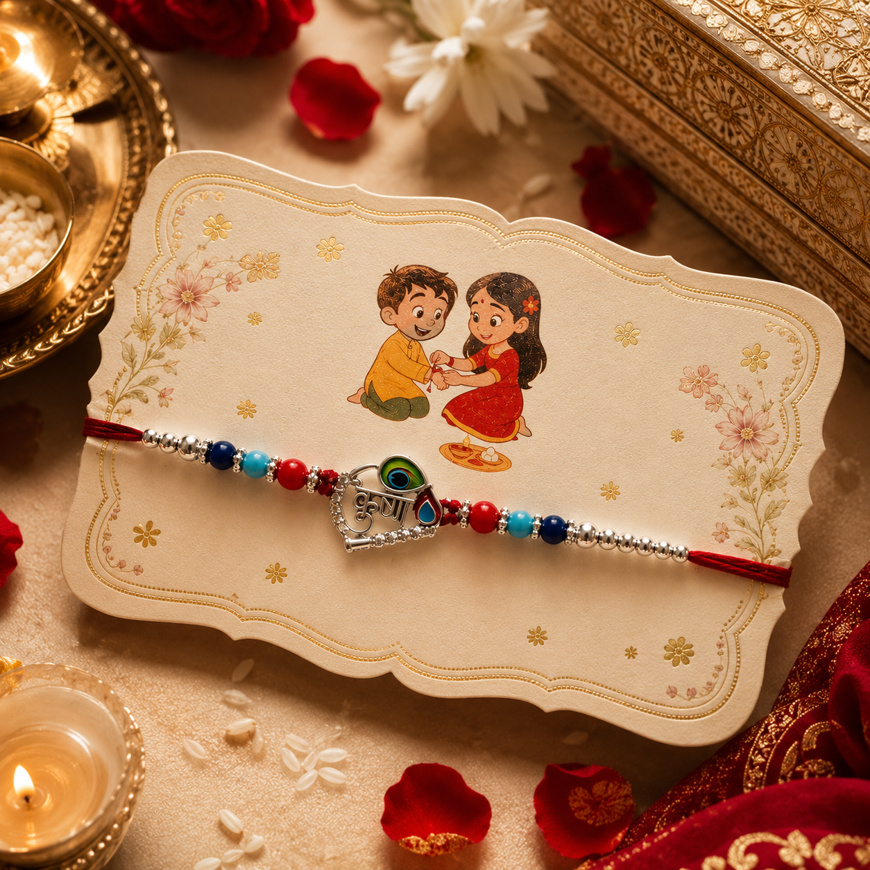 Premium Designer Peacock Rakhi with Roli Chawal