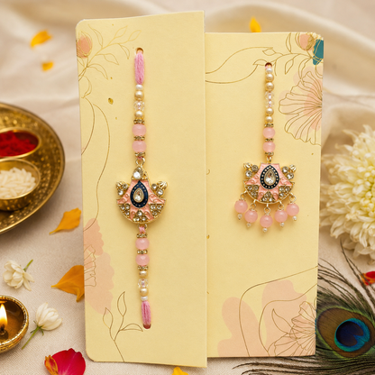 Premium Designer Rakhi & Lumba Set with Roli Chawal | Elegant Bhai Bhabhi Rakhi Set