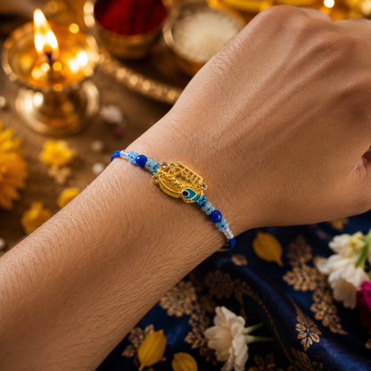 Premium Designer Shree Krishna Rakhi with Roli Chawal | Blue Beaded Rakhi for Brother