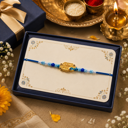 Premium Designer Shree Krishna Rakhi with Roli Chawal | Blue Beaded Rakhi for Brother