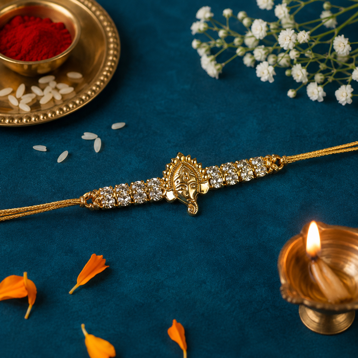 Premium Ganesha Designer Rakhi with Roli Chawal | Gold Finish Bhai Rakhi