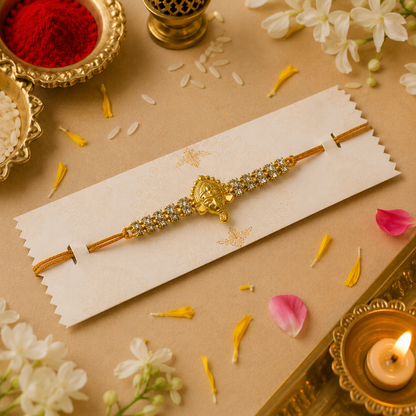 Premium Ganesha Designer Rakhi with Roli Chawal | Gold Finish Bhai Rakhi