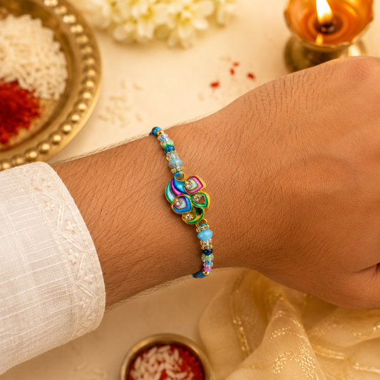 Premium Designer Peacock Rakhi with Roli & Chawal