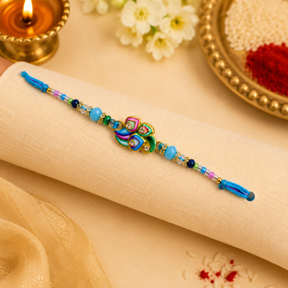 Premium Designer Peacock Rakhi with Roli & Chawal