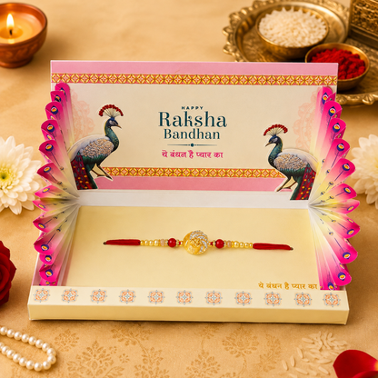 Premium Peacock Rakhi Gift Box with Roli & Chawal