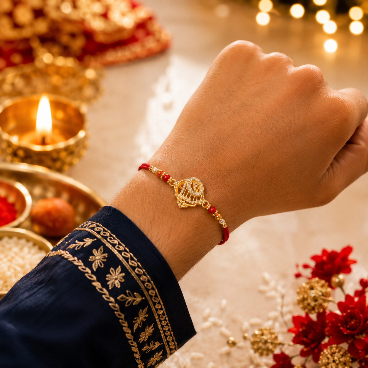 Premium Designer Rakhi Gift Box with Roli & Chawal