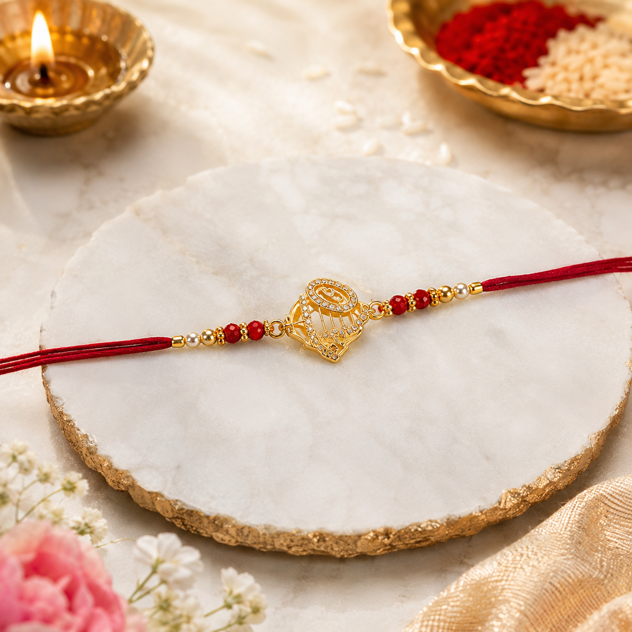 Premium Designer Rakhi Gift Box with Roli & Chawal
