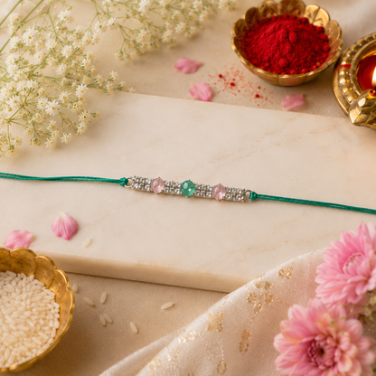 Premium Designer Stone Rakhi with Roli Chawal Gift Pack