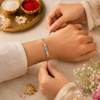 Premium Designer Stone Rakhi with Roli Chawal Gift Pack
