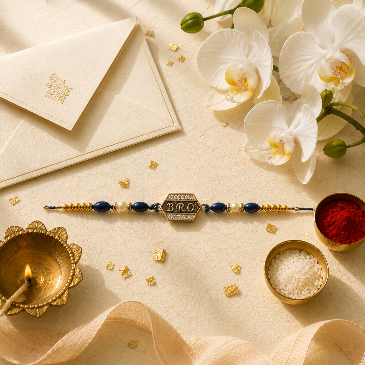 BRO Charm Blue Beaded Premium Rakhi for Brother