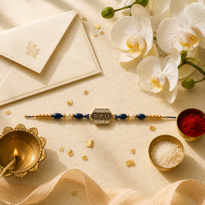 BRO Charm Blue Beaded Premium Rakhi for Brother