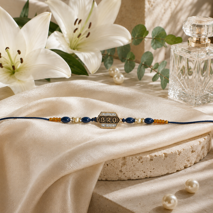 BRO Charm Blue Beaded Premium Rakhi for Brother