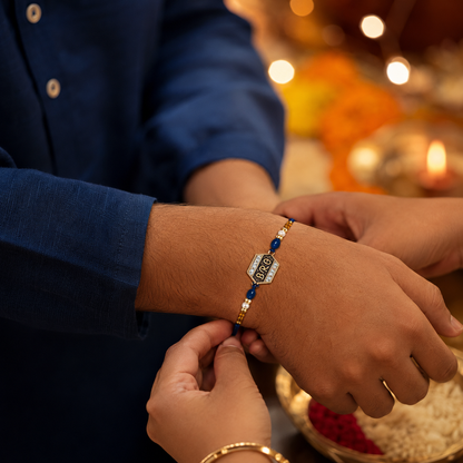 BRO Charm Blue Beaded Premium Rakhi for Brother